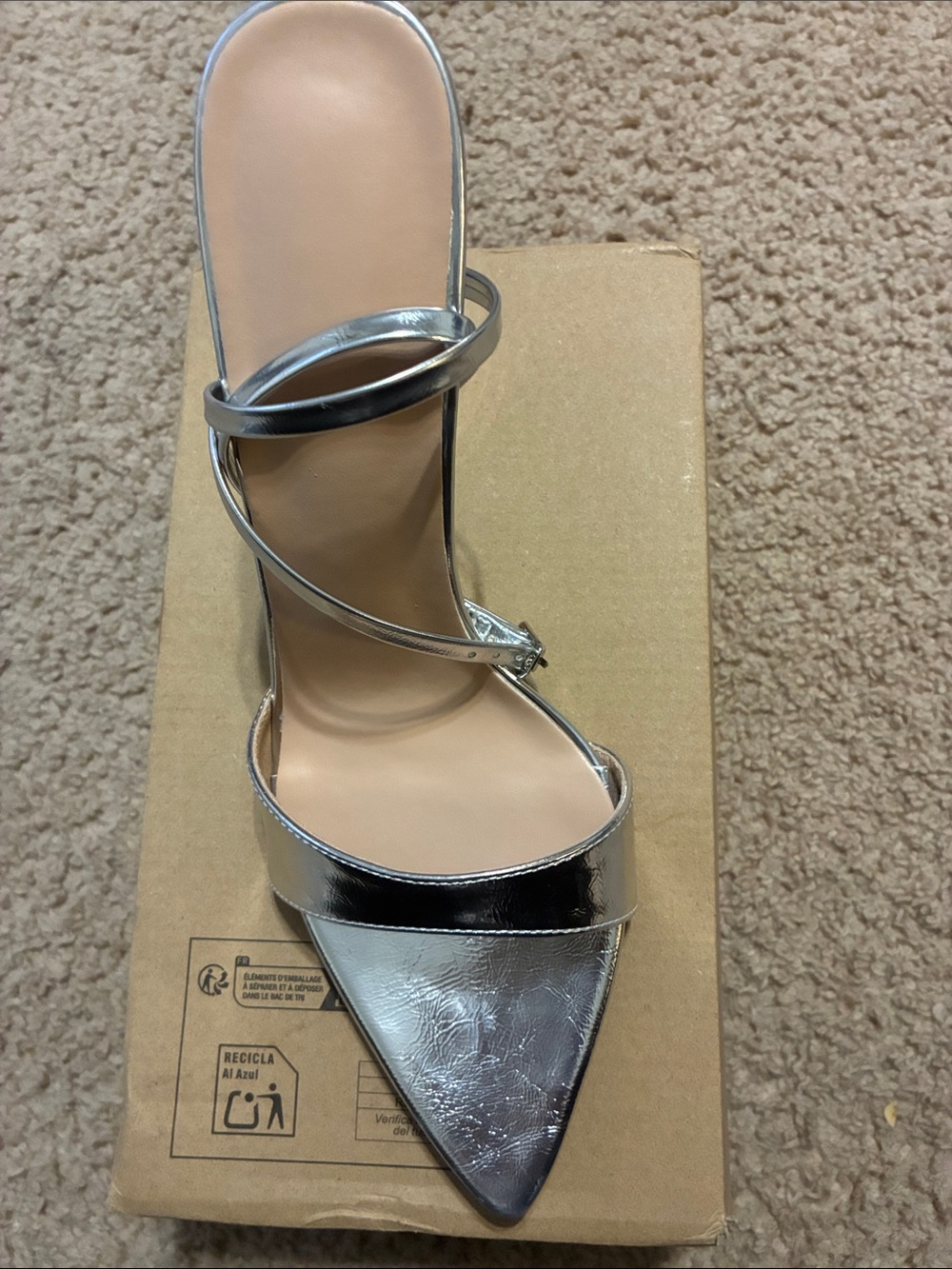 Silver  Metallic Pointed-Toe Strappy Heel